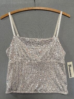 No Boundaries NWT Sequin Cami  Almond Champagne Silver Party Y2K Disco Women XS